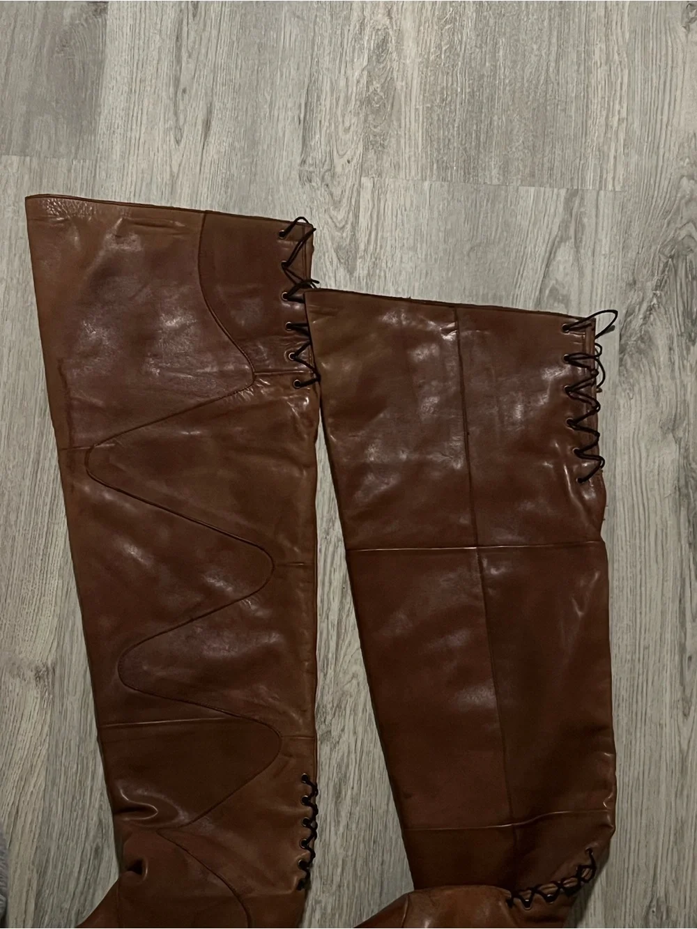 Over-the-Knee Brown Leather Stiletto Boots